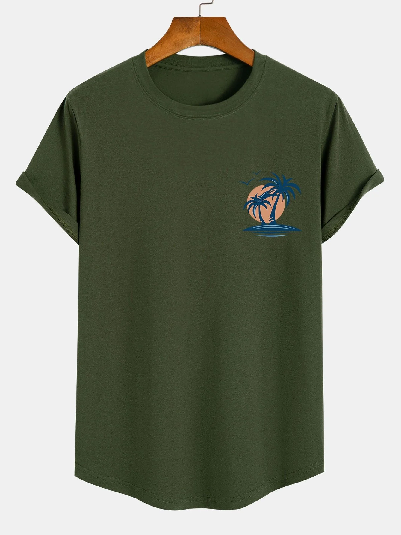 Pedro® | Palm Tree Seagull Print Cotton Arc Hem T-Shirt - Image 5