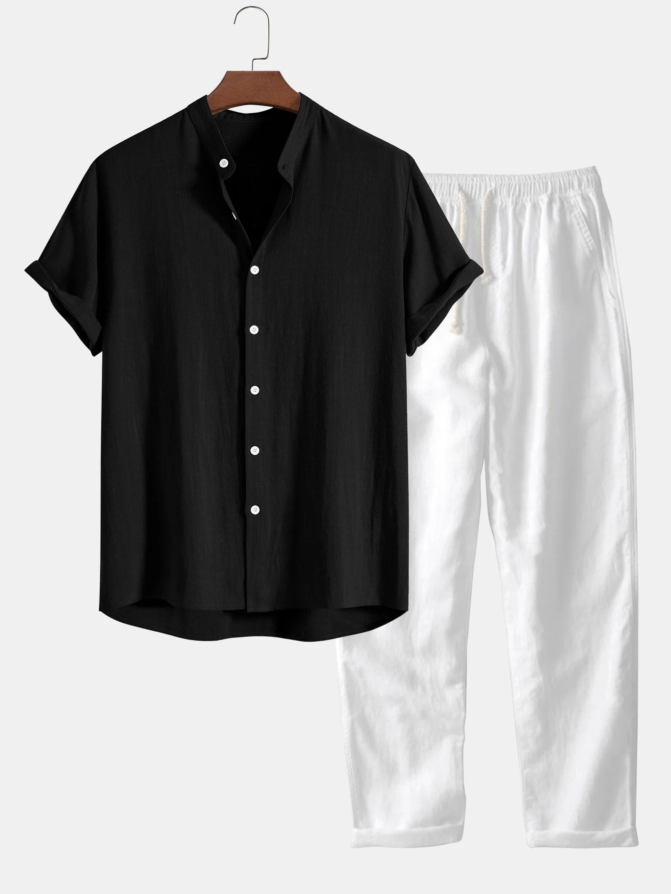 Perfecto® | Linen And Rayon Blend Stand Collar Shirt & Straight Leg Linen Pants - Image 2