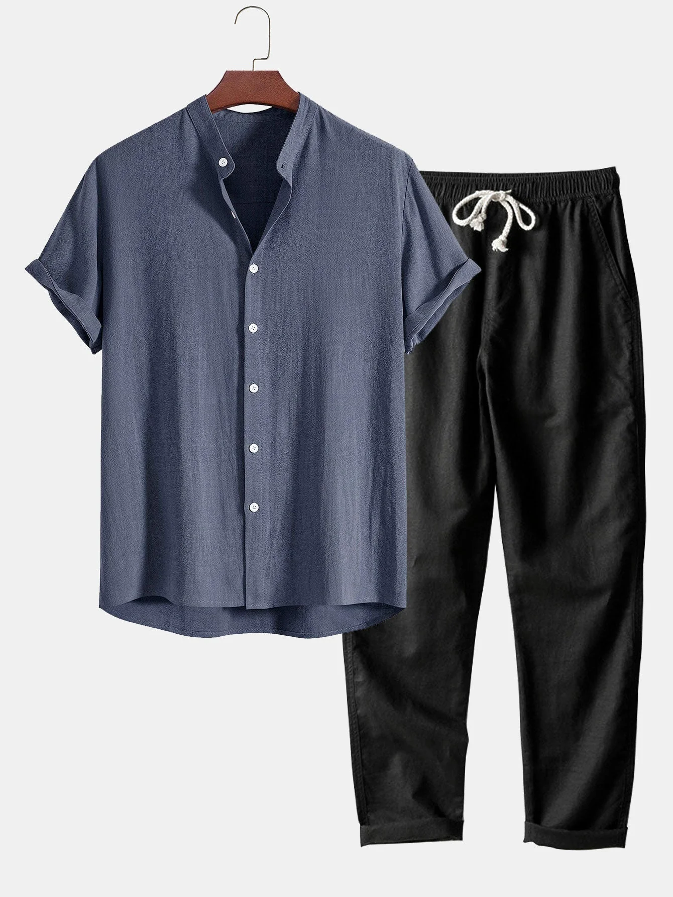 Perfecto® | Linen And Rayon Blend Stand Collar Shirt & Straight Leg Linen Pants - Image 3