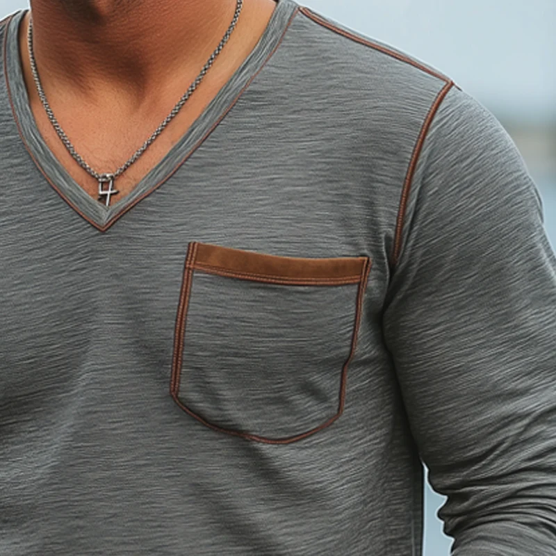 Perry | Men'S Spring And Autumn V-Neck Cotton Long Sleeve T-Shirt - Image 3