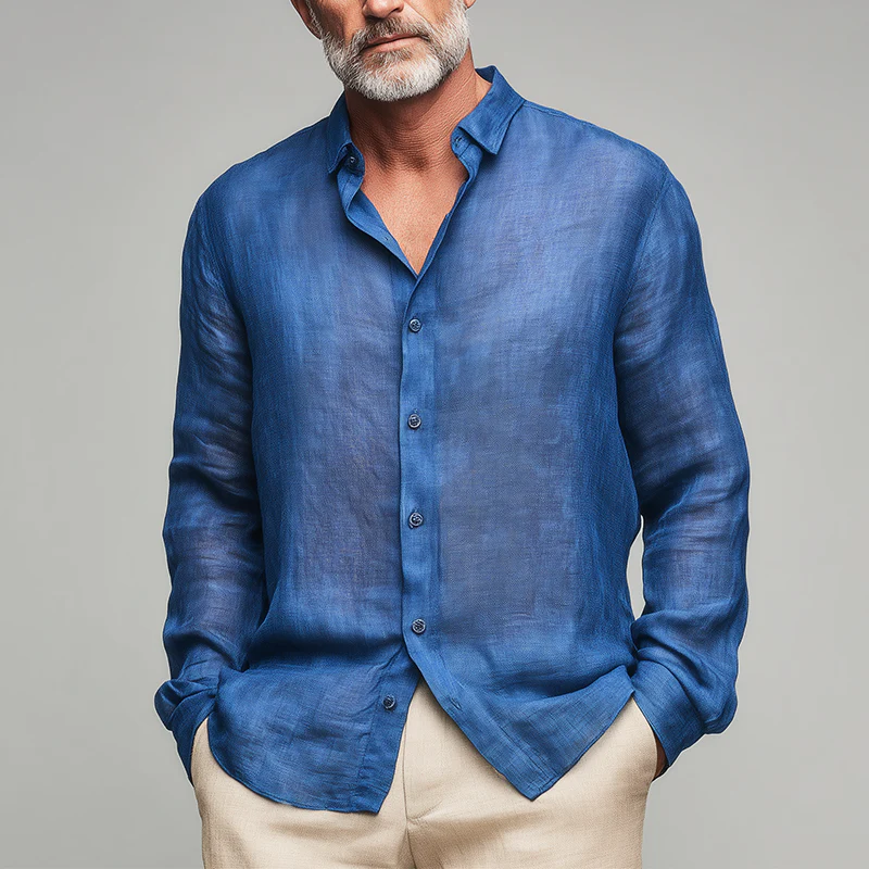 Perry | Men'S Summer Fashion Slub Linen Long Sleeve Shirt - Image 2