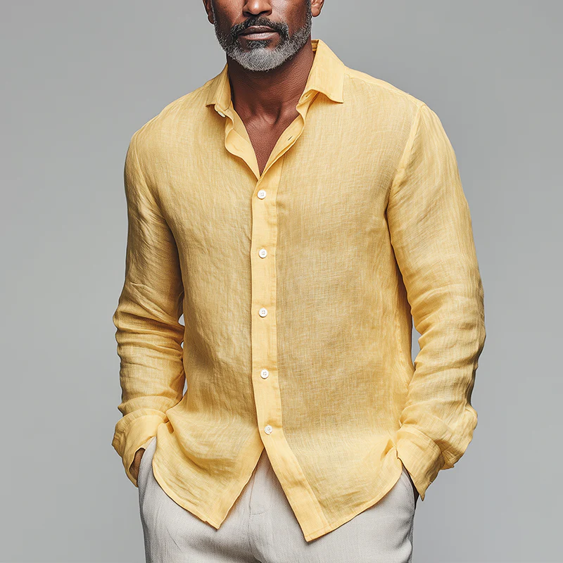 Perry | Men'S Summer Fashion Slub Linen Long Sleeve Shirt - Image 4