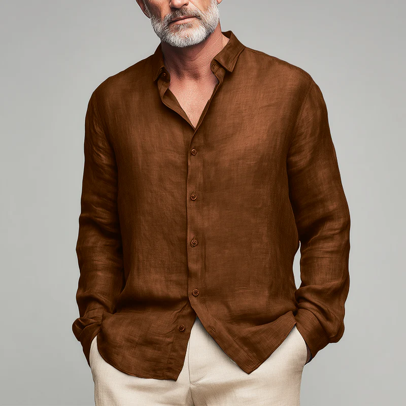 Perry | Men'S Summer Fashion Slub Linen Long Sleeve Shirt - Image 6