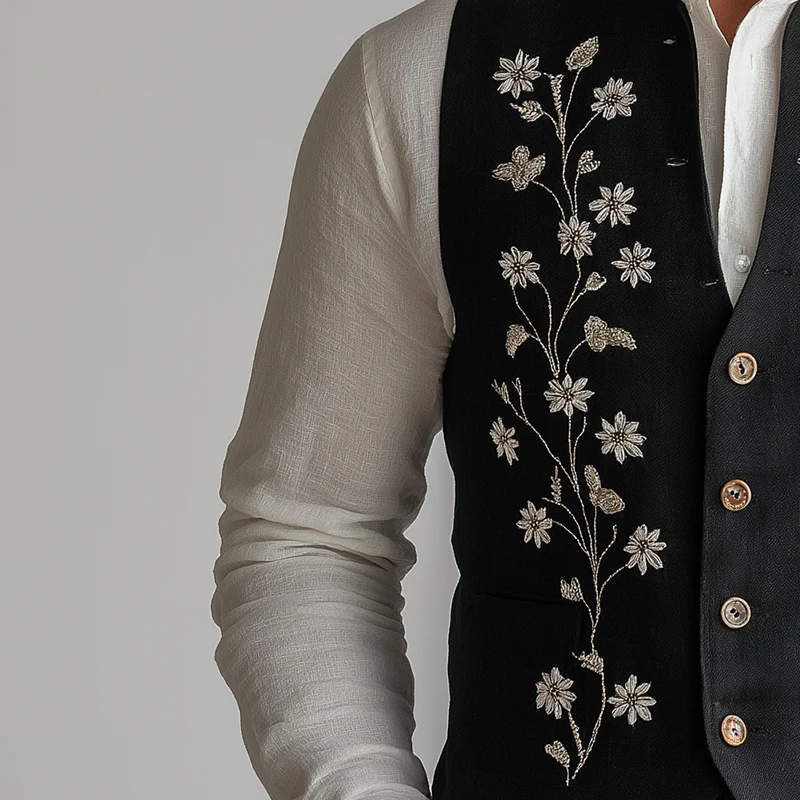 Philip | Men'S Summer Fashion Cotton And Linen Embroidered Suit Vest - Image 3