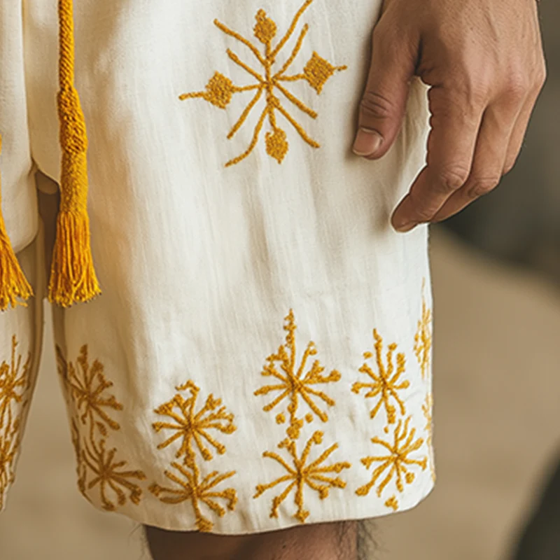 Phillip | Men'S Summer Fashion Cotton And Linen Embroidered Casual Shorts - Image 5