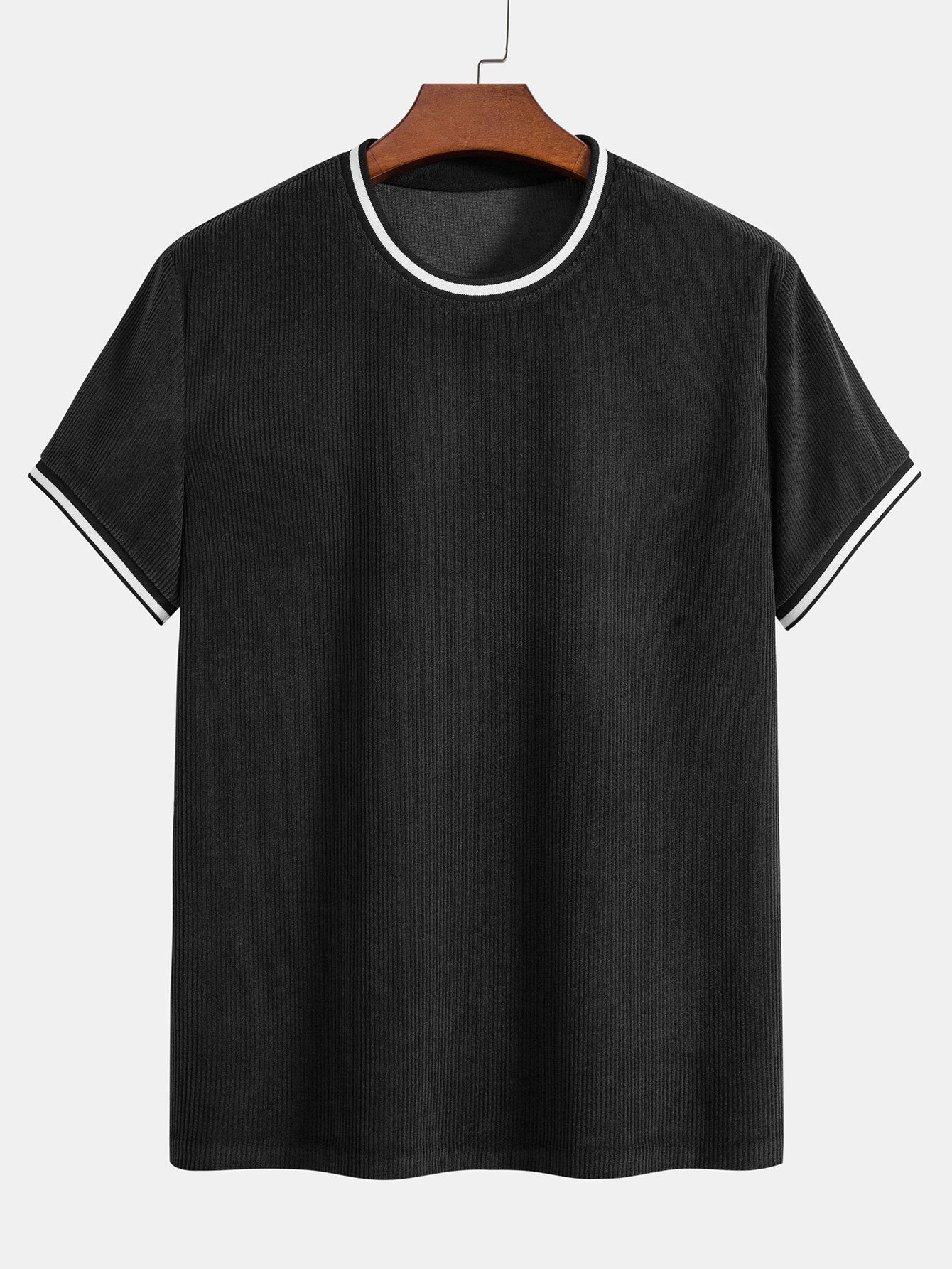 Pompeyo® | Short Sleeve Stretch Corduroy Ringer T-Shirt & Corduroy Shorts - Image 3