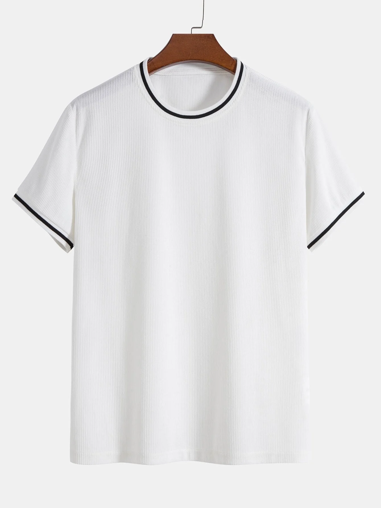 Pompeyo® | Short Sleeve Stretch Corduroy Ringer T-Shirt & Corduroy Shorts - Image 4