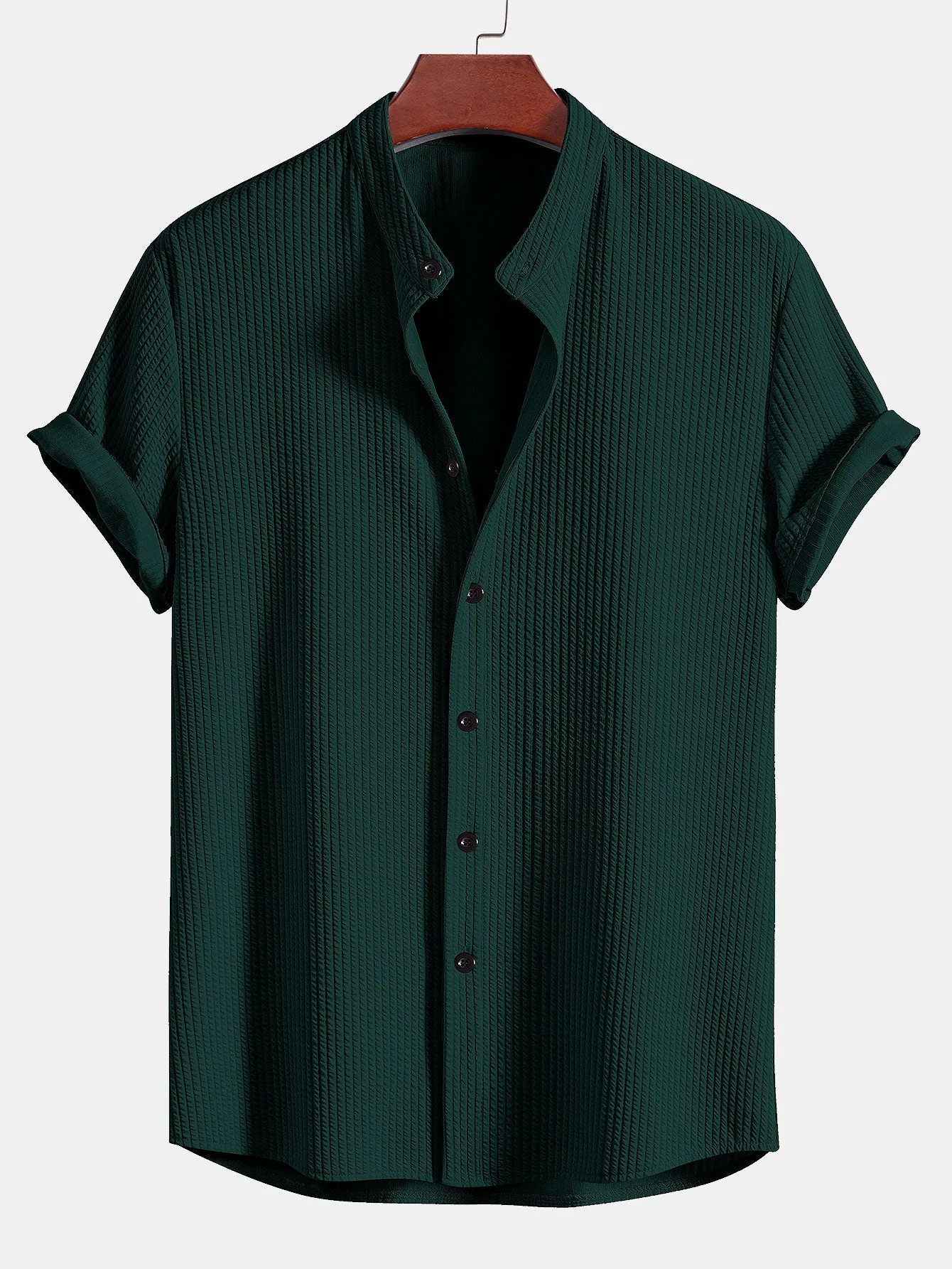 Quentin® | Muscle Fit Ribbed Stand Collar Shirt - Image 4
