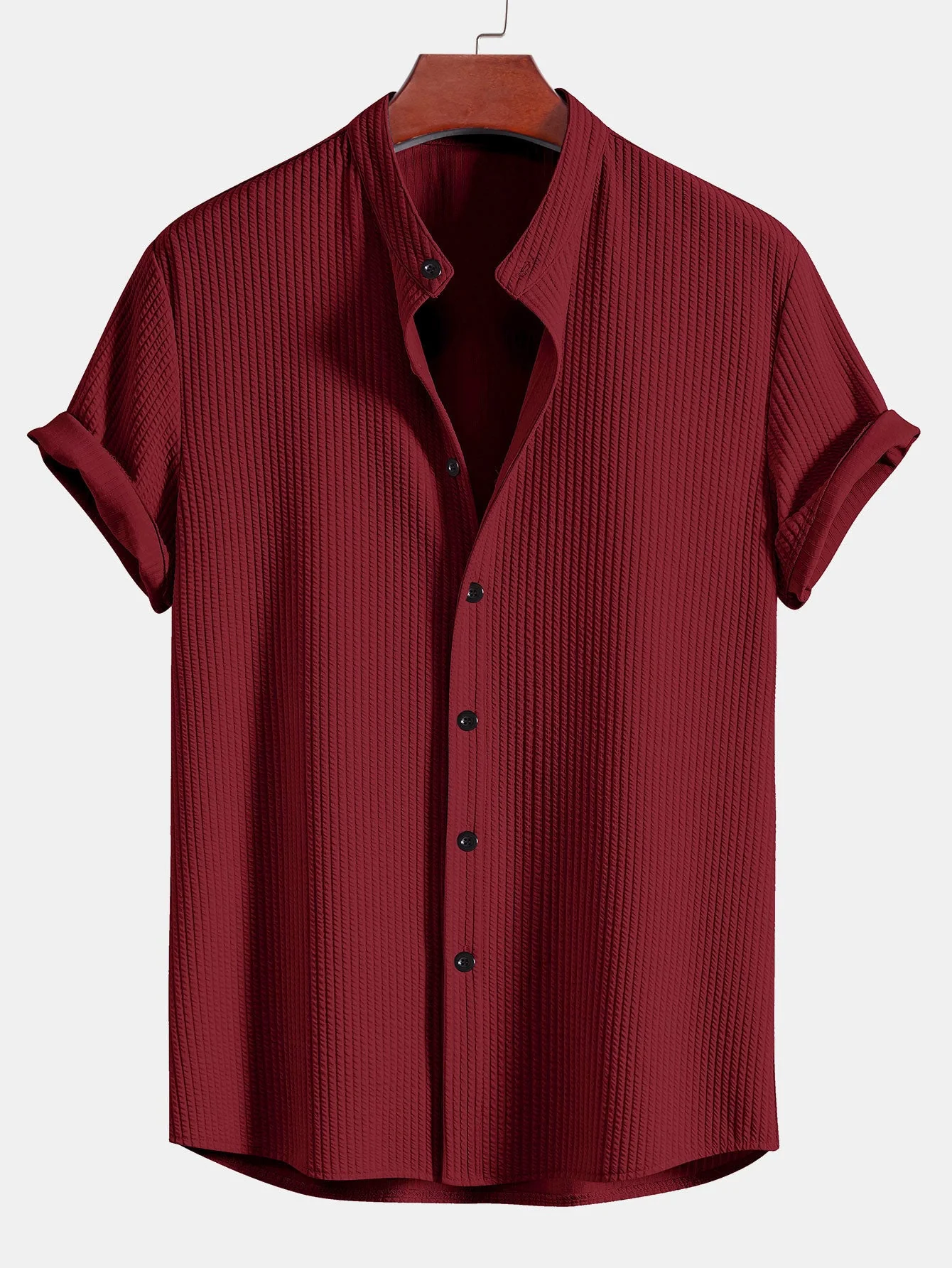 Quentin® | Muscle Fit Ribbed Stand Collar Shirt - Image 7
