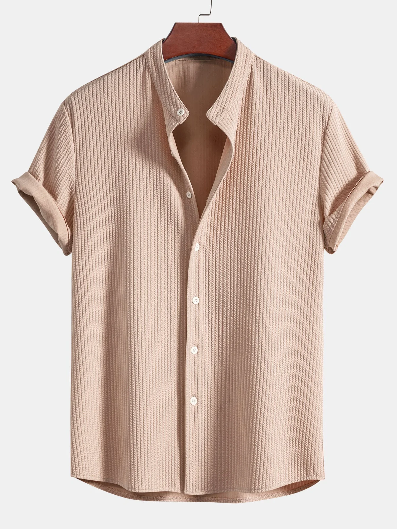 Quinciano® | Muscle Fit Ribbed Stand Collar Shirt - Image 6