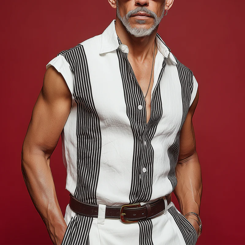Quintin | Men'S Summer Fashion Striped Printed Cotton Blended Sleeveless Shirt - Image 2