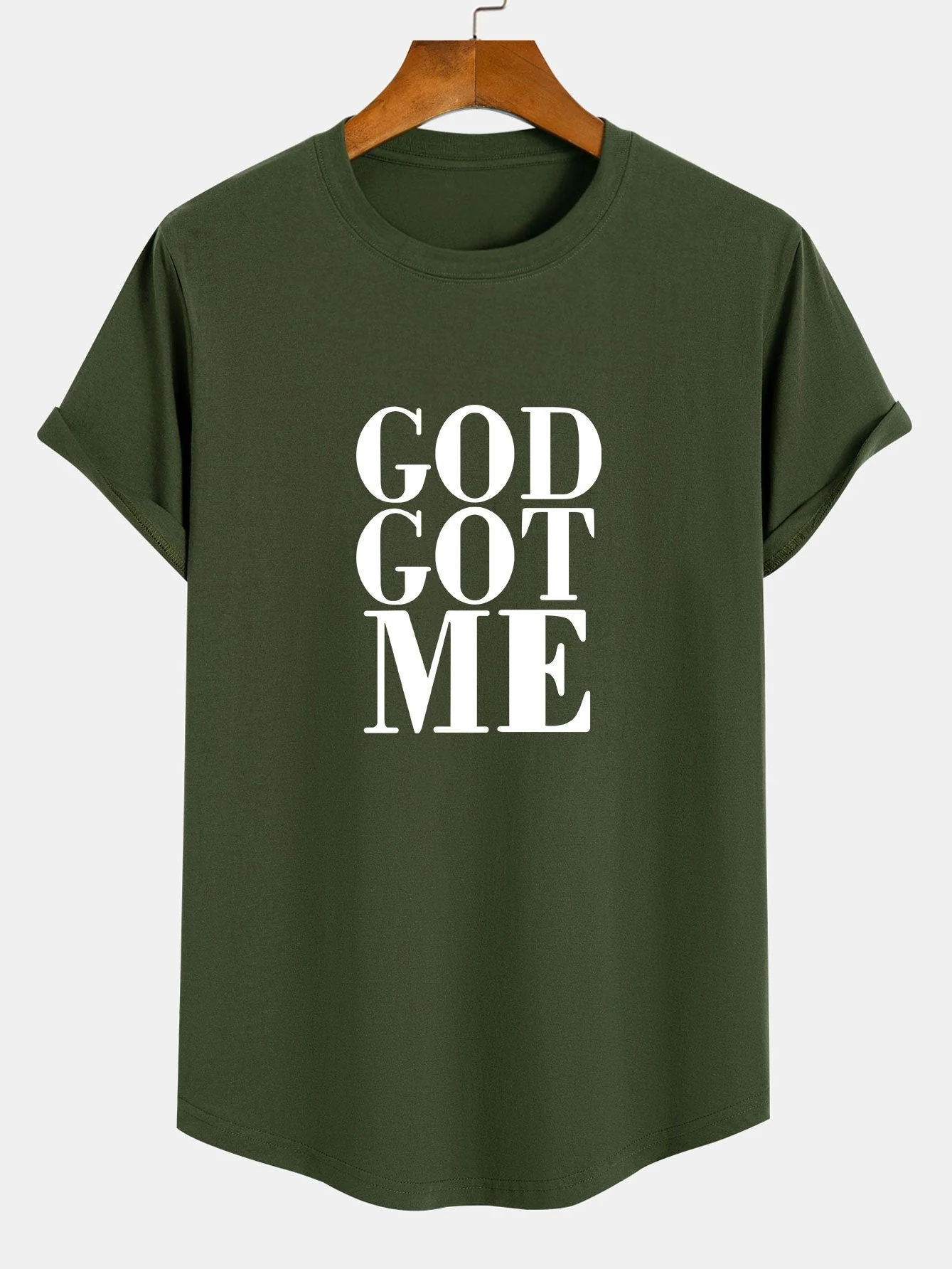 Raimundo® | God Got Me Print Cotton Arc Hem T-Shirt - Image 5