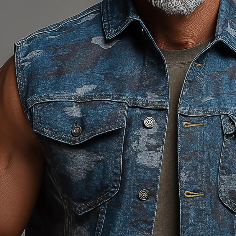 Ralph | Men'S Summer Fashion Camouflage Washed Denim Vest - Image 3