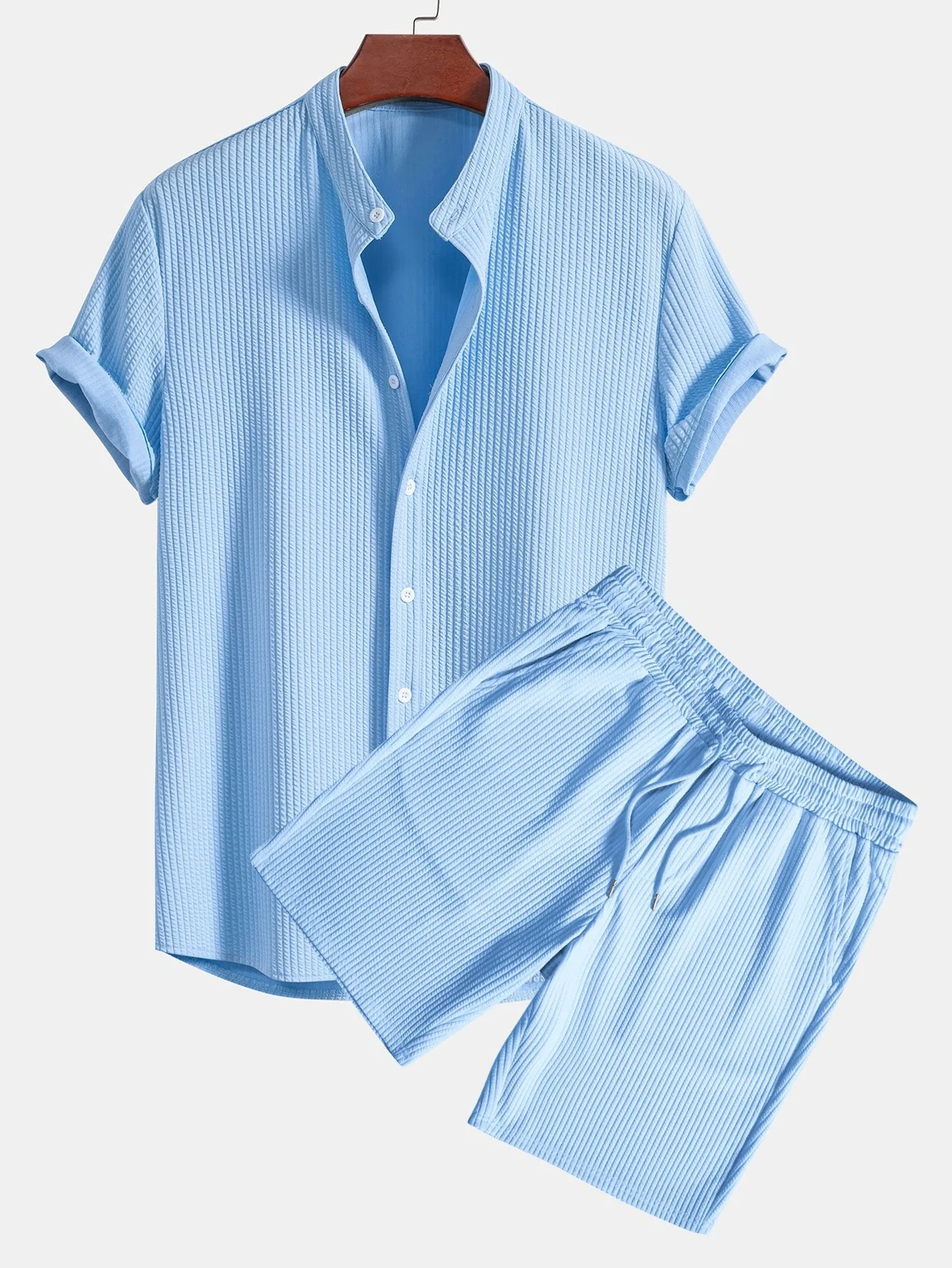 Randy® | Muscle Fit Ribbed Stand Collar Shirt & Shorts