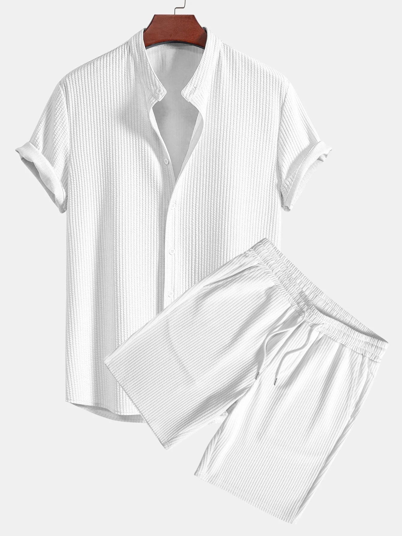 Randy® | Muscle Fit Ribbed Stand Collar Shirt & Shorts - Image 4