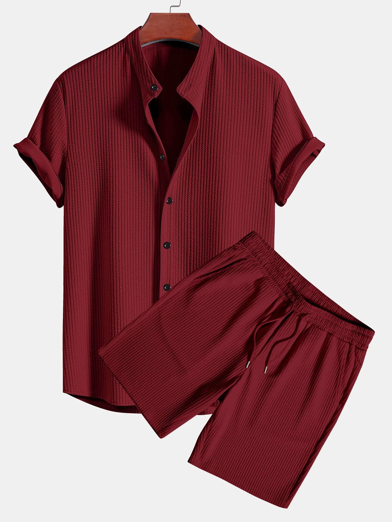 Randy® | Muscle Fit Ribbed Stand Collar Shirt & Shorts - Image 7
