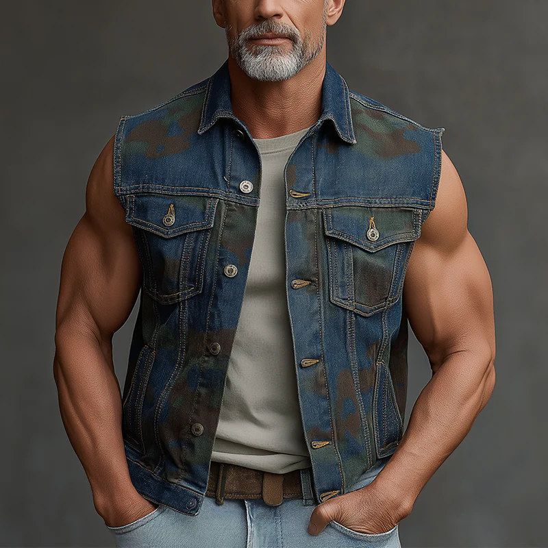 Randy | Men'S Summer Fashion Camouflage Print Washed Denim Vest - Image 2