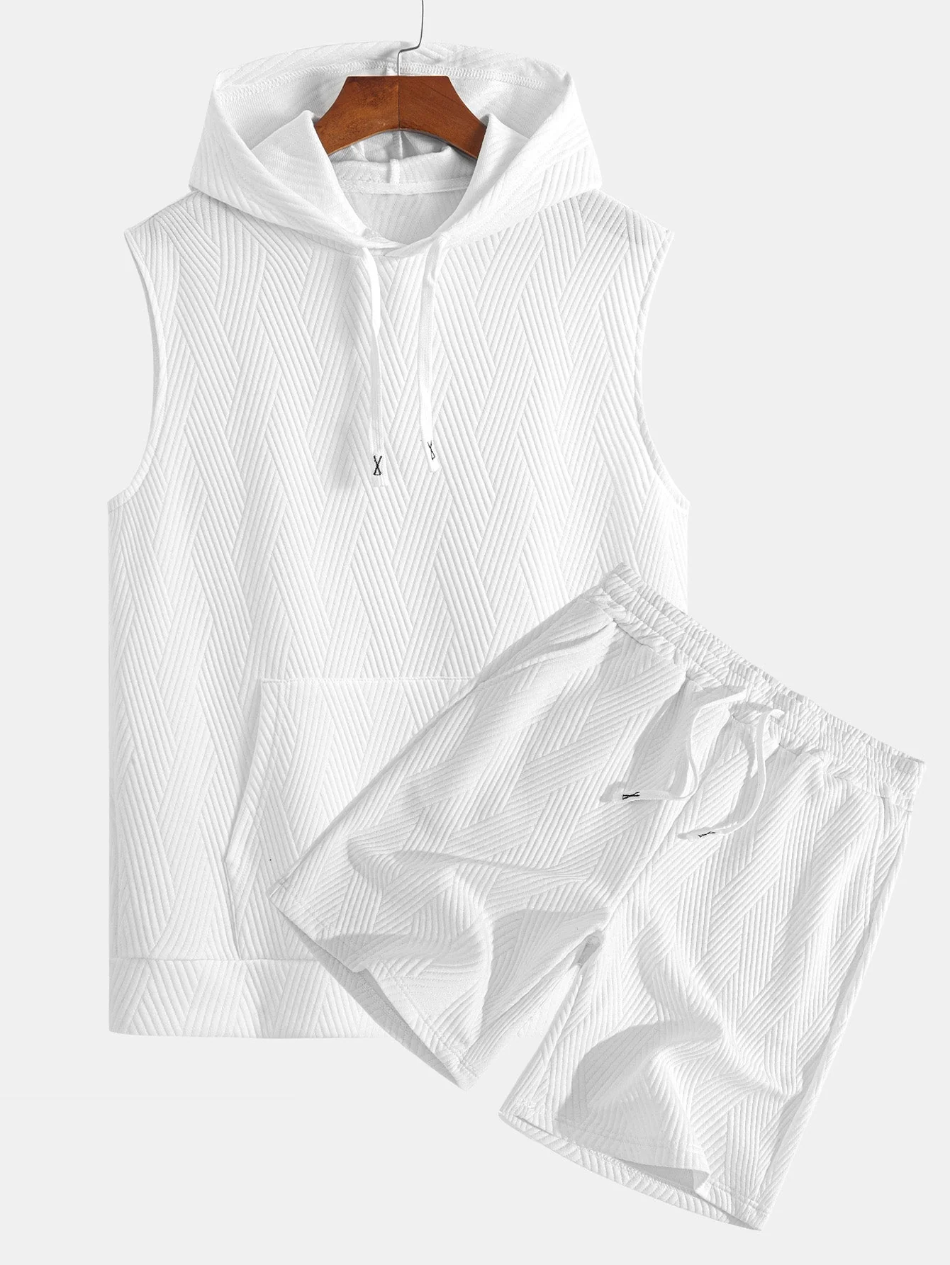 Raymond® | Striped Jacquard Sleeveless Hooded T-Shirt & Shorts - Image 2
