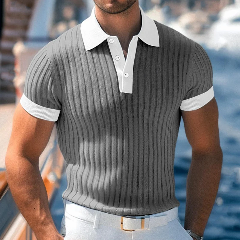 Renato | Men'S Casual Breathable Contrast Color Lapel Slim Fit Knitted Short-Sleeved Polo Shirt - Image 4