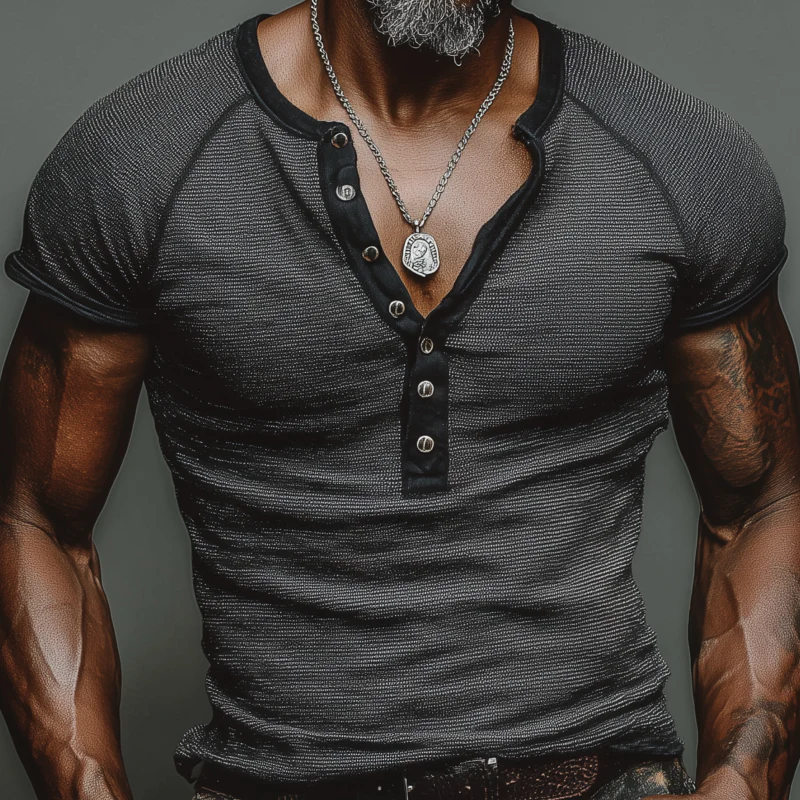 Renato | Men'S Casual Cotton Striped Colorblock Trim Henley Collar Slim Fit Short Sleeve T-Shirt - Image 3