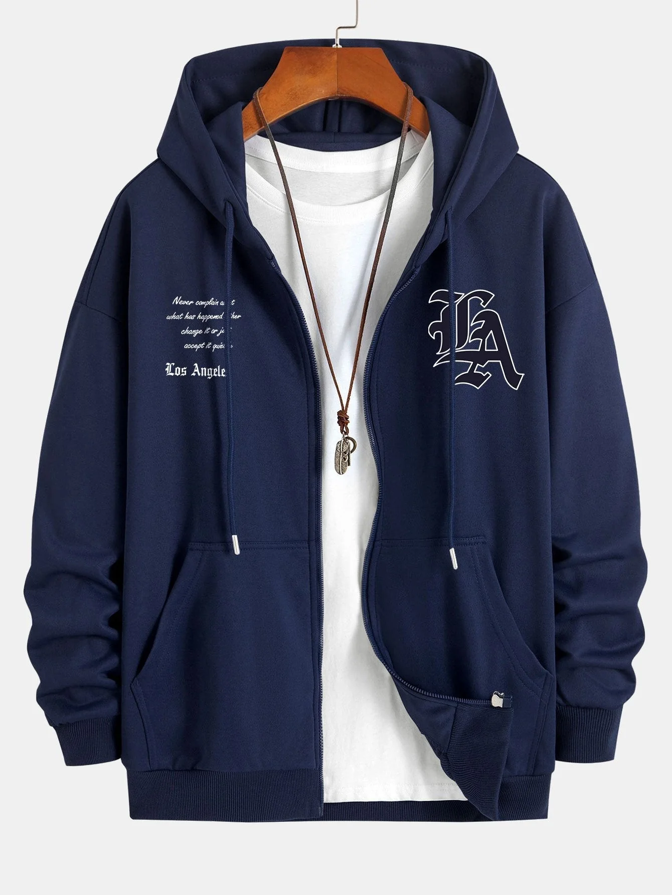 Renzo | Los Angeles Slogan Print Relax Fit Zip Hoodie