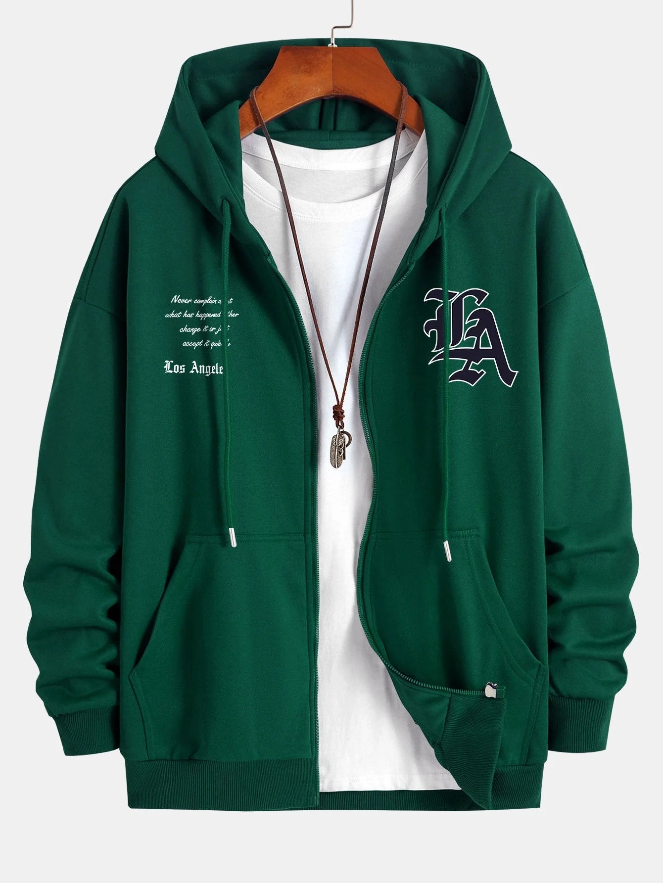 Renzo | Los Angeles Slogan Print Relax Fit Zip Hoodie - Image 11