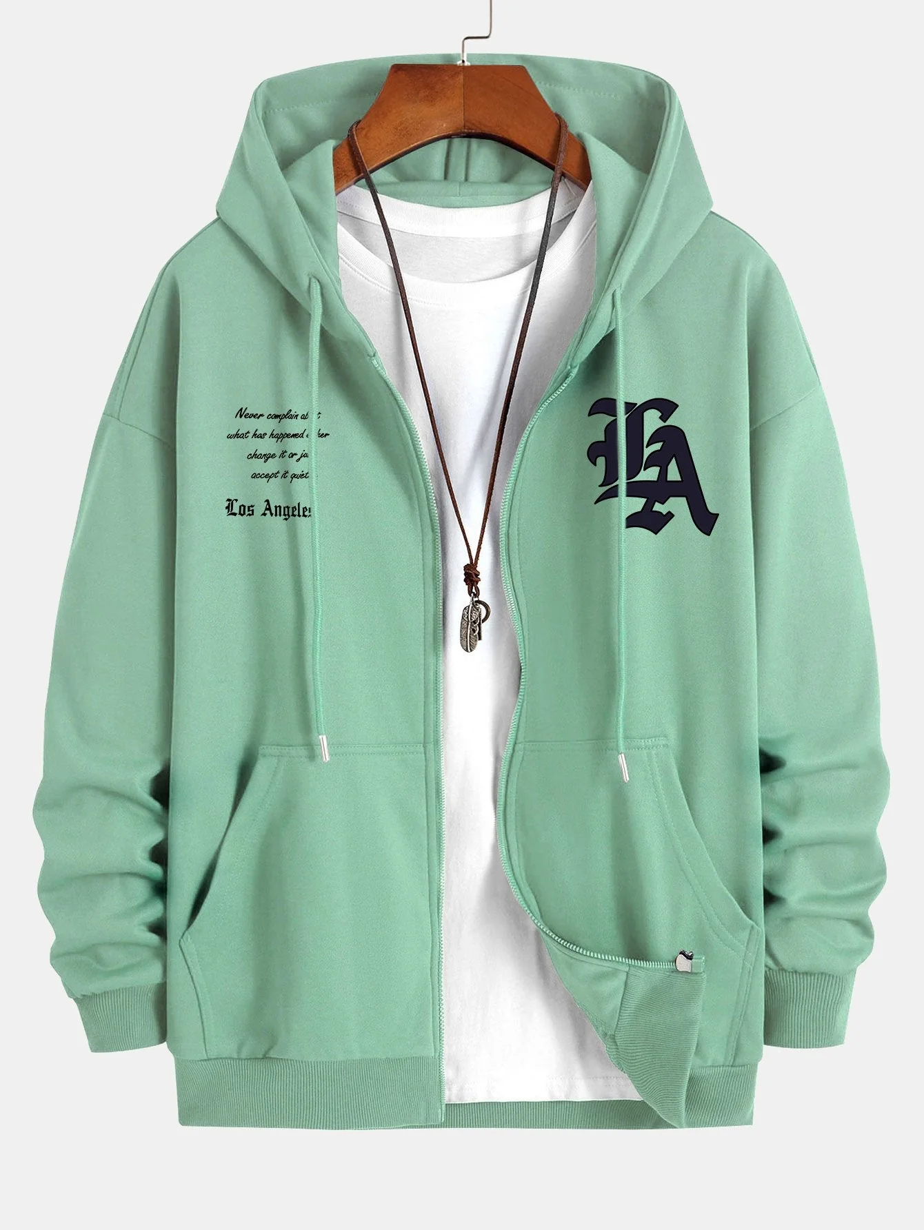 Renzo | Los Angeles Slogan Print Relax Fit Zip Hoodie - Image 3