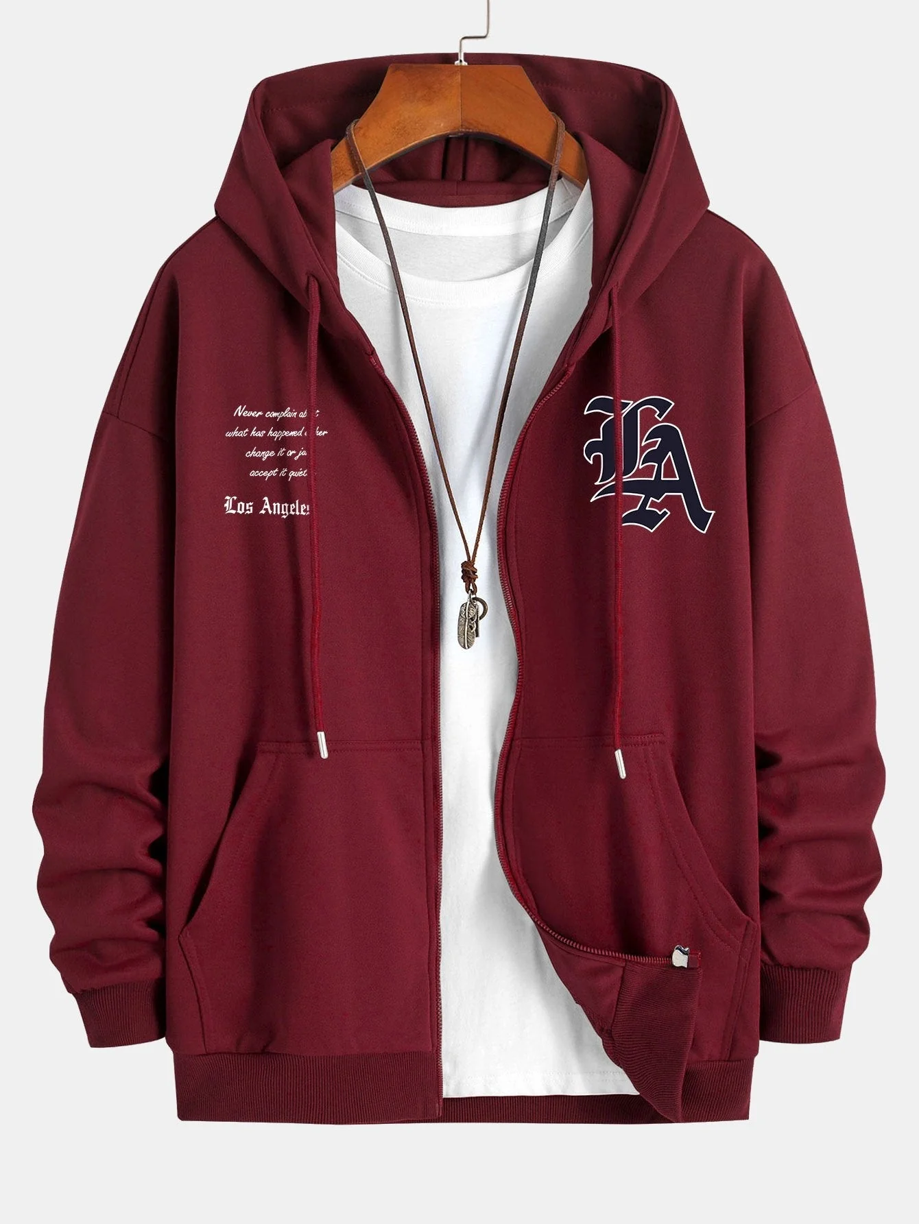 Renzo | Los Angeles Slogan Print Relax Fit Zip Hoodie - Image 4