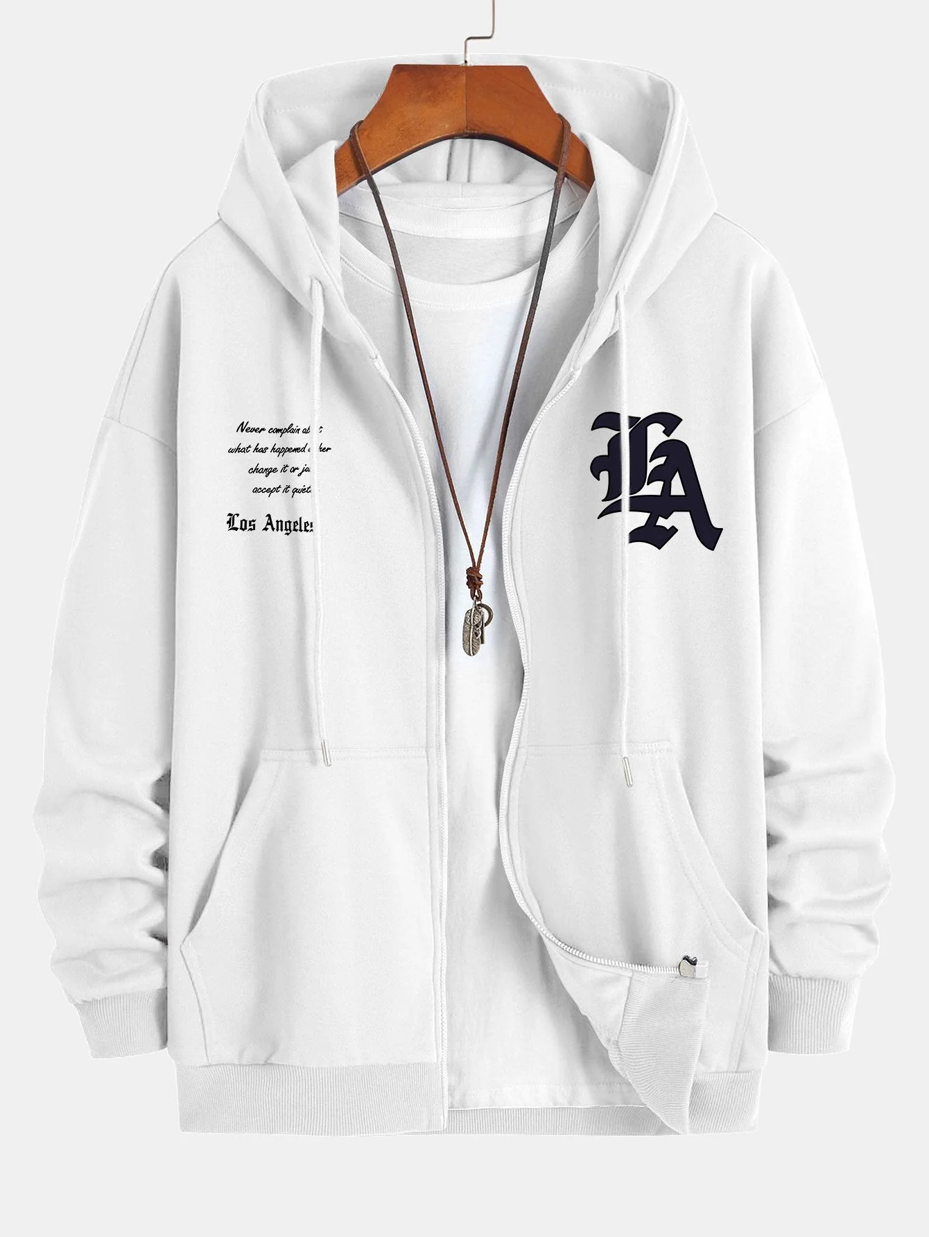 Renzo | Los Angeles Slogan Print Relax Fit Zip Hoodie - Image 7