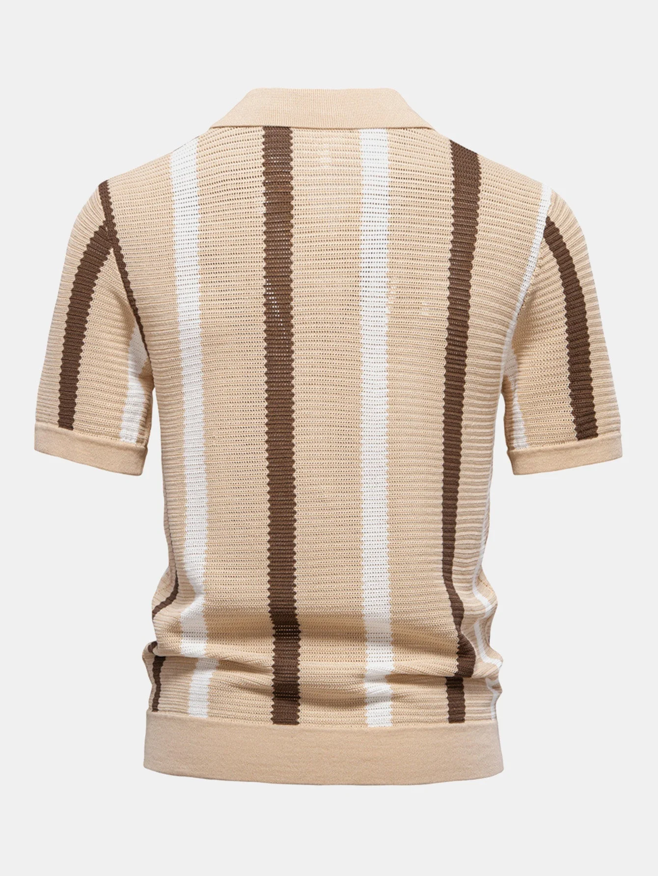 Reuben® | Stripe Knit V Neck Polo Shirt - Image 4