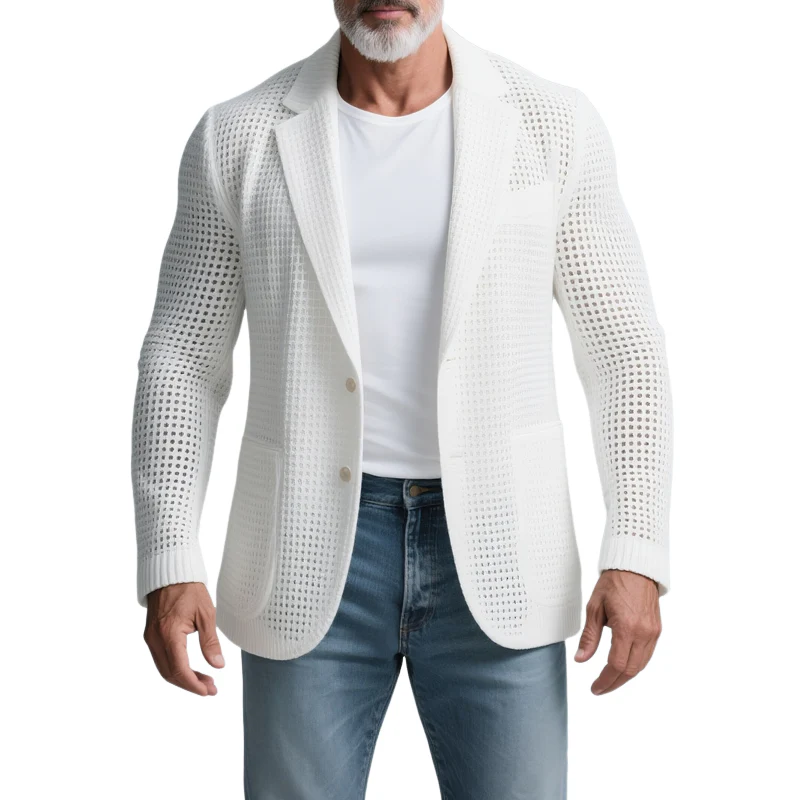 Rhett | Men'S Solid Knit Notch Lapel Two Buttons Casual Blazer