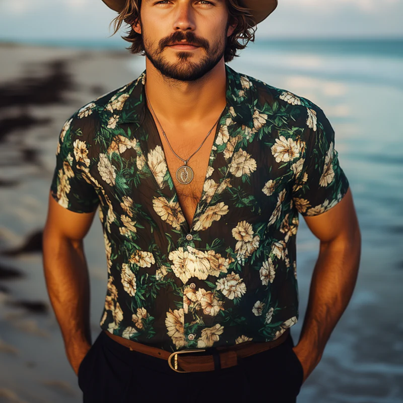 Ricardo | Men'S Summer Casual Chiffon Printed Short Sleeve Shirt - Image 2