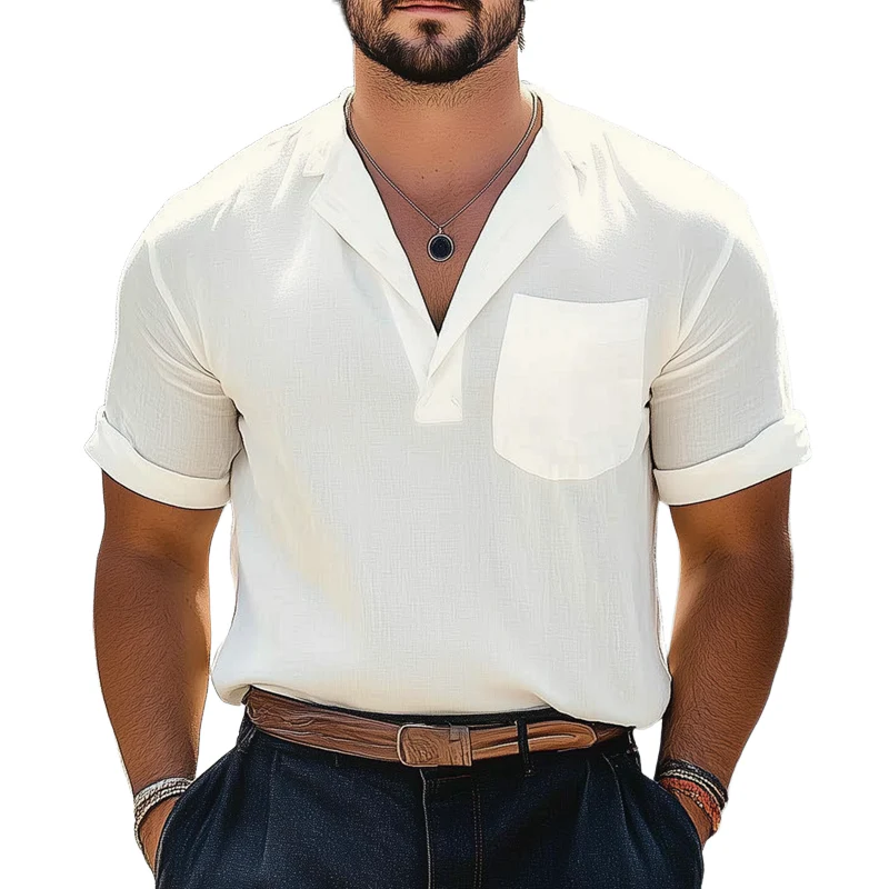 Rick | Men'S Summer Business Cotton And Linen V-Neck Short-Sleeved T-Shirt