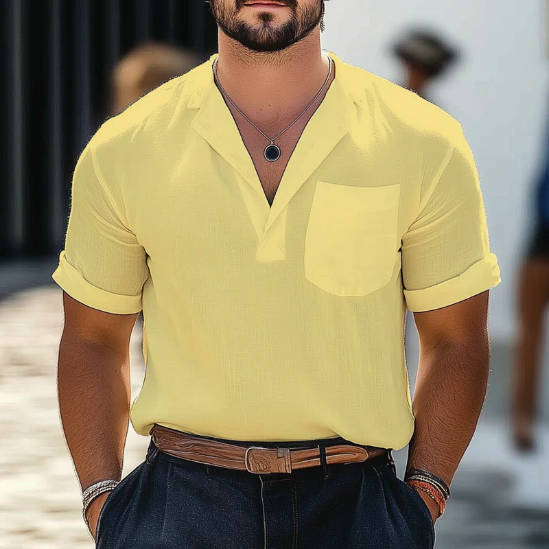 Rick | Men'S Summer Business Cotton And Linen V-Neck Short-Sleeved T-Shirt - Image 3