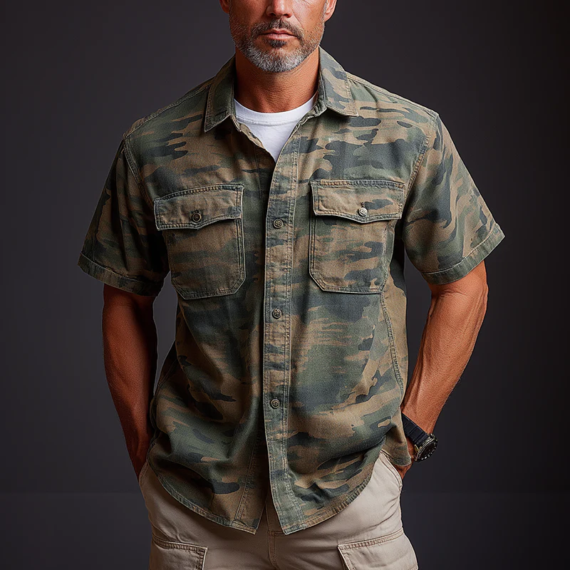 Rick | Men'S Summer Fashion Camouflage Washed Denim Short Sleeve Shirt - Image 2