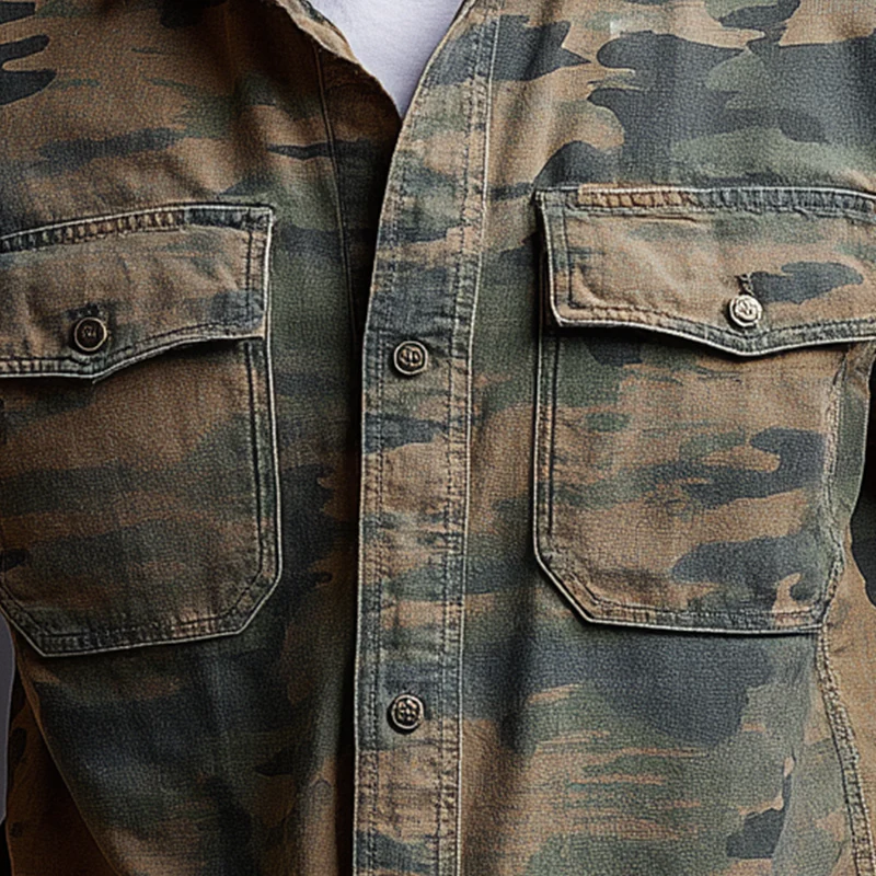 Rick | Men'S Summer Fashion Camouflage Washed Denim Short Sleeve Shirt - Image 3