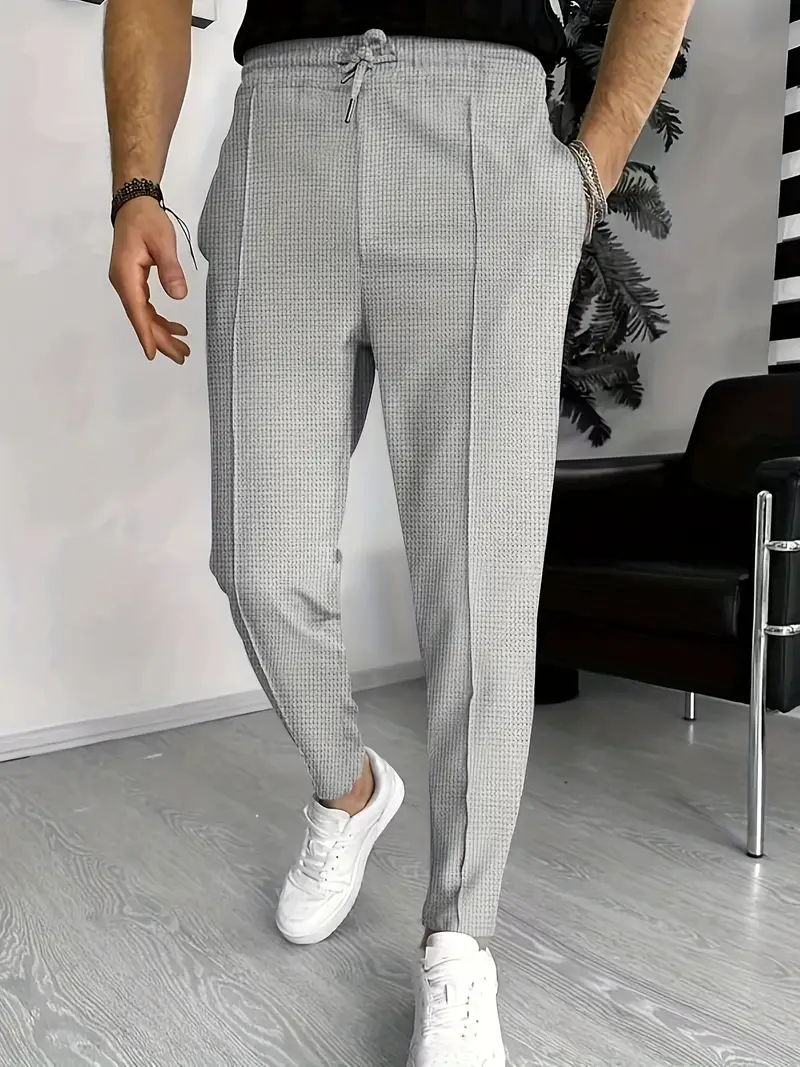 Rigoberto® | Waffle Pattern Drawstring Track Pants For Men - Image 4