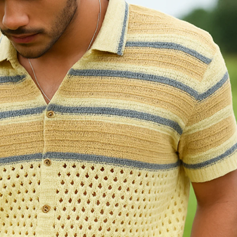 Robert | Men'S Summer Fashion Colorblock Knitted Short Sleeve Shirt - Image 3