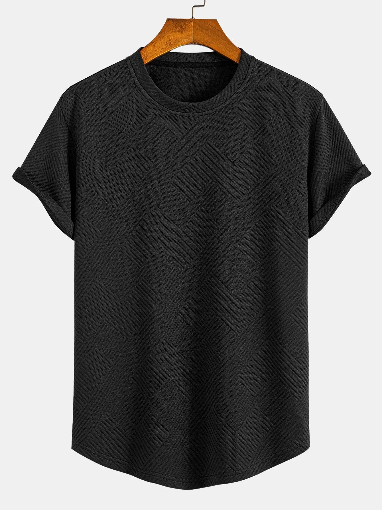 Robin® | Short Sleeve Stripe Jacquard Arc Hem T-Shirt - Image 3