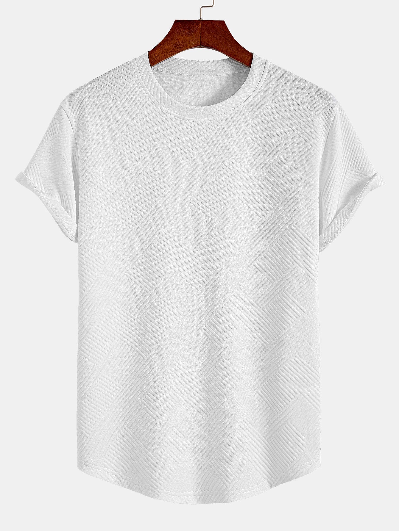 Robin® | Short Sleeve Stripe Jacquard Arc Hem T-Shirt - Image 4