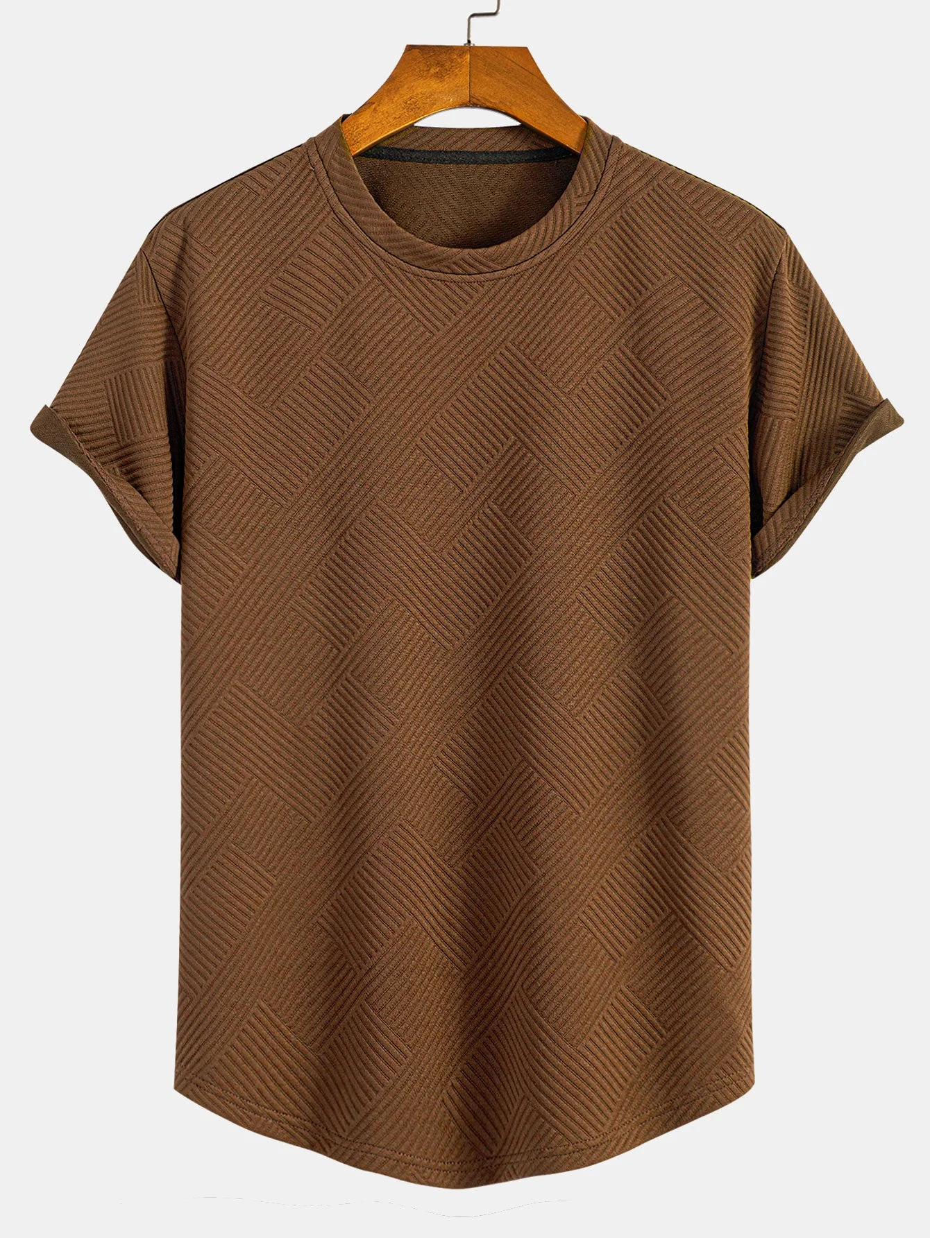 Robin® | Short Sleeve Stripe Jacquard Arc Hem T-Shirt - Image 7