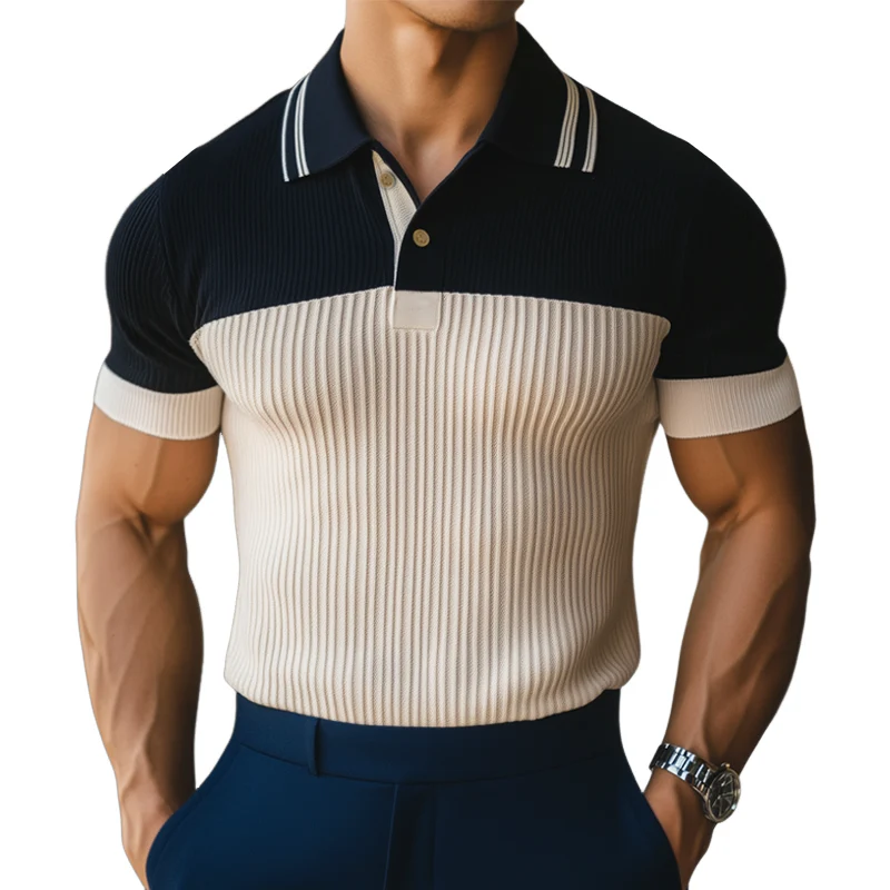 Rodney | Men'S Summer Business Contrast Color Knitted Polo Neck T-Shirt