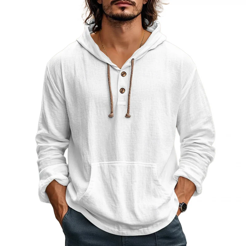 Rodolfo | Men'S Casual Solid Color Breathable Cotton Kangaroo Pocket Loose Long Sleeve Hoodie
