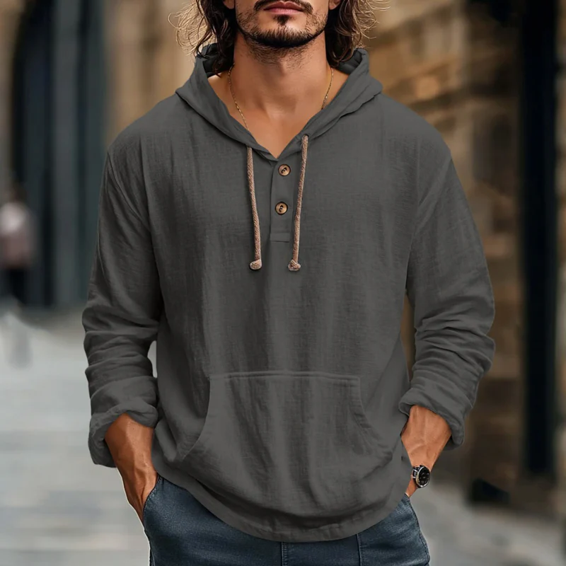 Rodolfo | Men'S Casual Solid Color Breathable Cotton Kangaroo Pocket Loose Long Sleeve Hoodie - Image 3