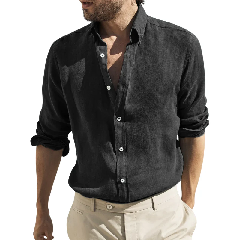 Rodolfo | Men'S Retro Casual Washed Cotton And Linen Lapel Long Sleeve Shirt - Image 2