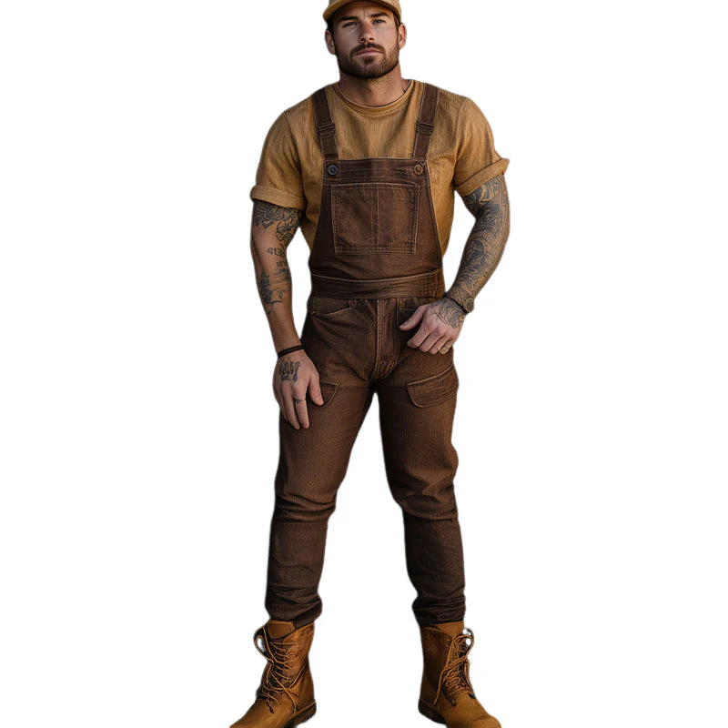 Roger | Men'S Washed Denim Multi-Pocket Jumpsuit