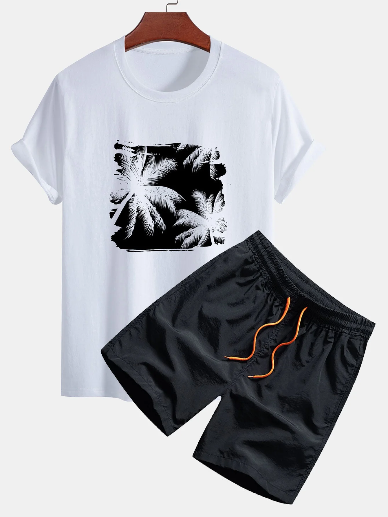 Roman® | Regular Fit Palm Trees Silhouette Print Cotton T-Shirt & Swim Shorts - Image 2