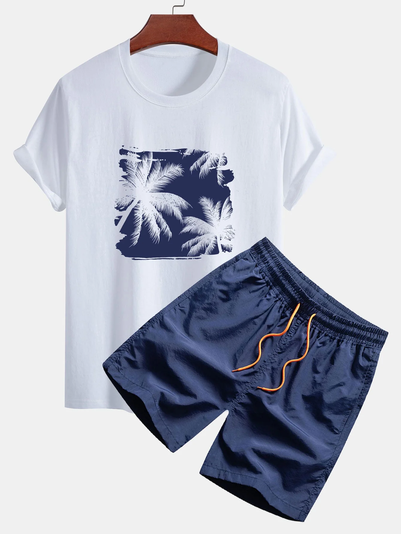 Roman® | Regular Fit Palm Trees Silhouette Print Cotton T-Shirt & Swim Shorts - Image 3