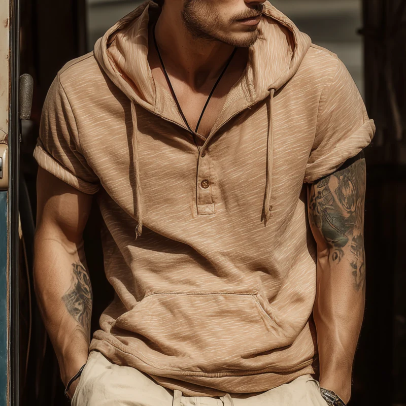 Ron | Men'S Casual Breathable Skin-Friendly Cotton Loose Pullover Kangaroo Pocket Short-Sleeved Hoodie - Image 2