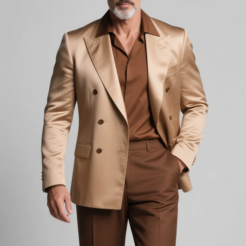 Ron | Men'S Solid Satin Peak Lapel Double Breasted Casual Blazer - Image 2